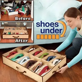 12 Compartment Non Woven Shoe Organizer, Underbed Shoe Storage Bag, Easy To Carry Shoe Bag