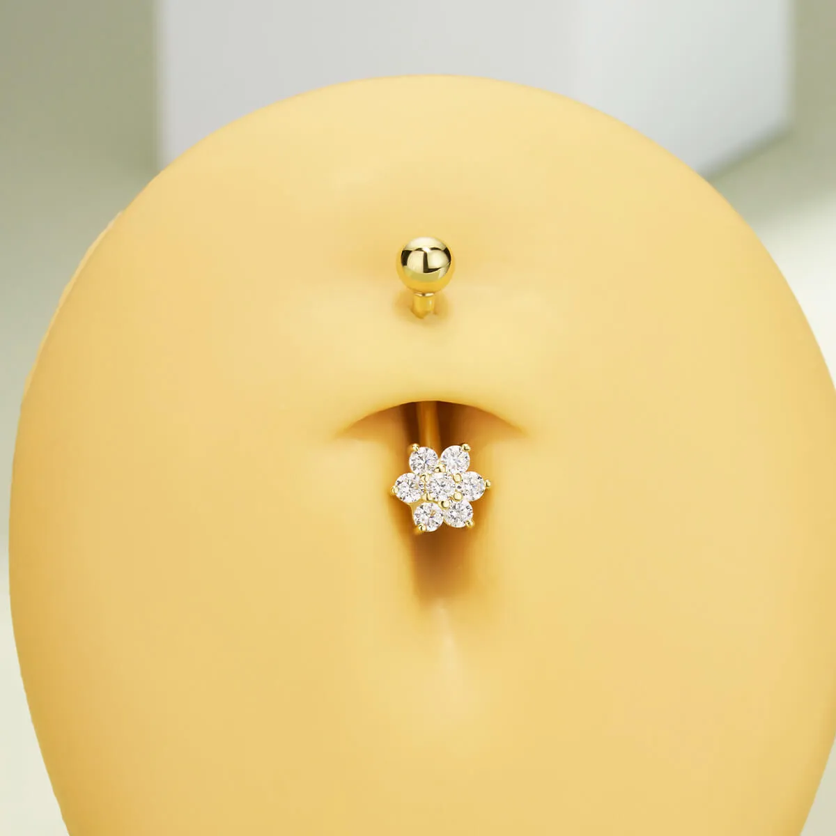14K Solid Gold Clear CZ Snowflake Belly Button Ring