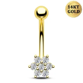 14K Solid Gold Clear CZ Snowflake Belly Button Ring