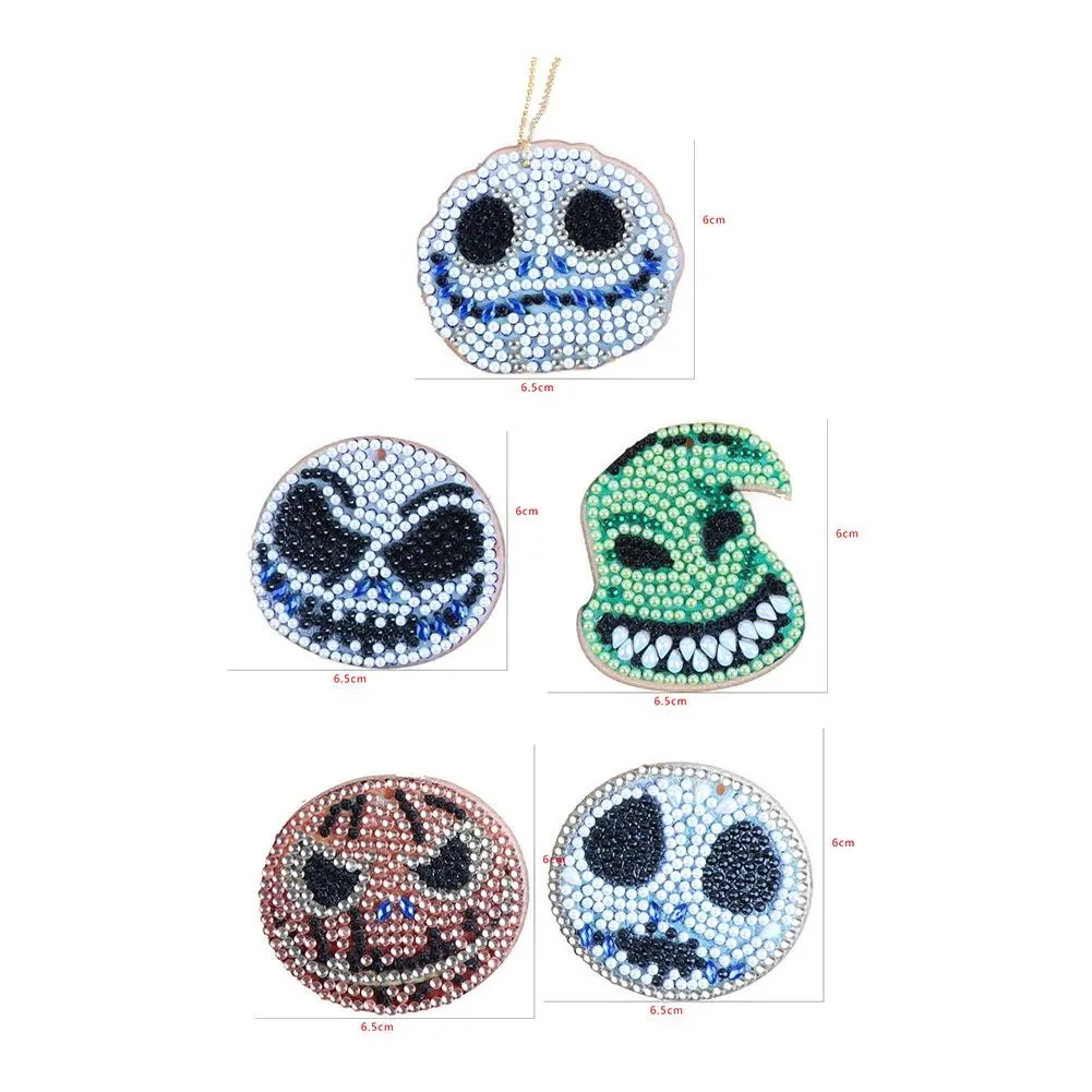 5pcs Halloween Elements Full Drill Diamond Painting Keyring Handmade Craft