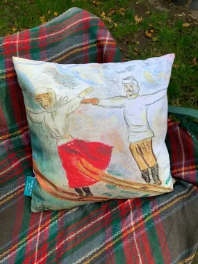 Alpine Cushion Cover/ Vintage Ski Cushion/ Throw Pillow Cover/ Ski Pillows/ Chalet Decor/ Mountain Decor/ Skiers in Chamonix pillow cover Active