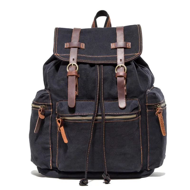Canvas Leather Women Mens 14" Khaki Travel Backpack Green Computer Bag Black College Backpack for Men