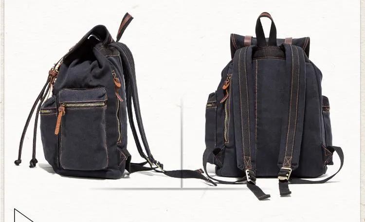 Canvas Leather Women Mens 14" Khaki Travel Backpack Green Computer Bag Black College Backpack for Men