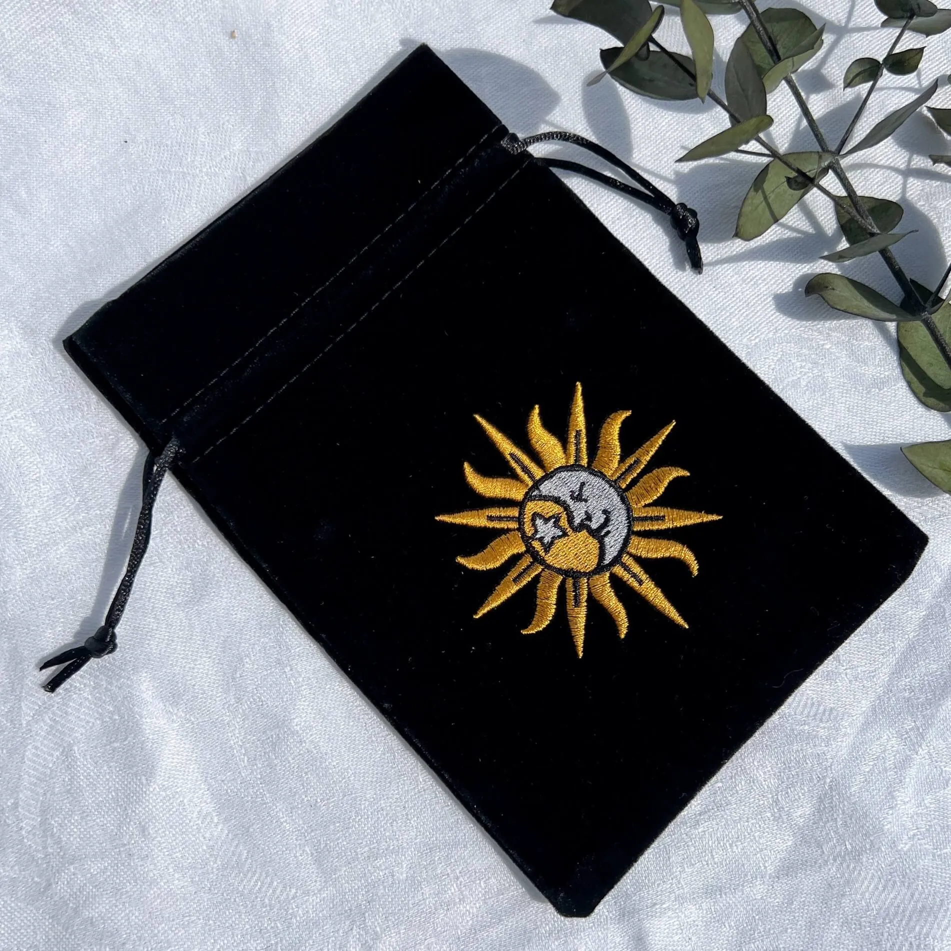 Celestial Black Velvet Drawstring Bag