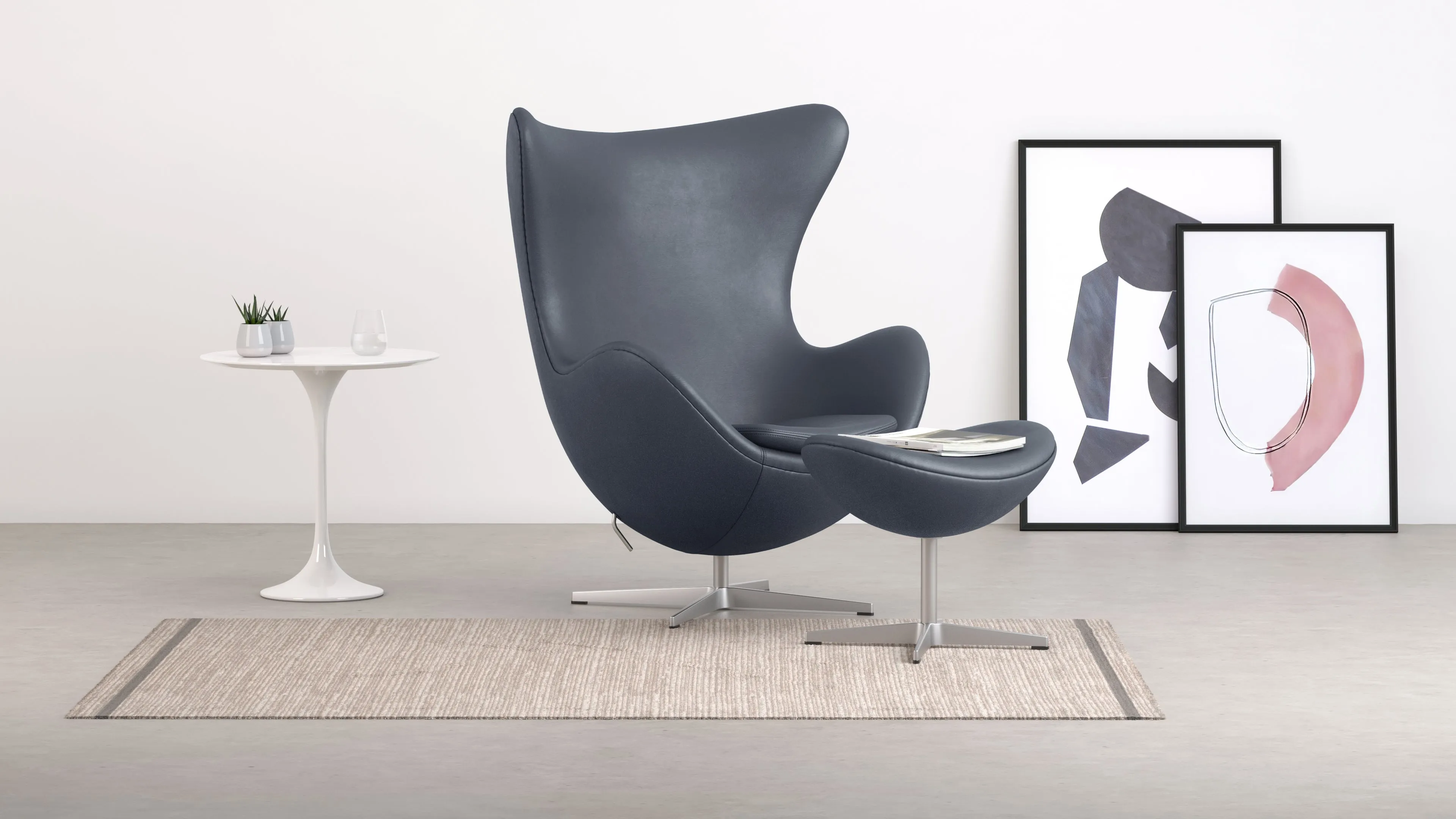 Egg - Egg Ottoman, Vintage Blue Vegan Leather