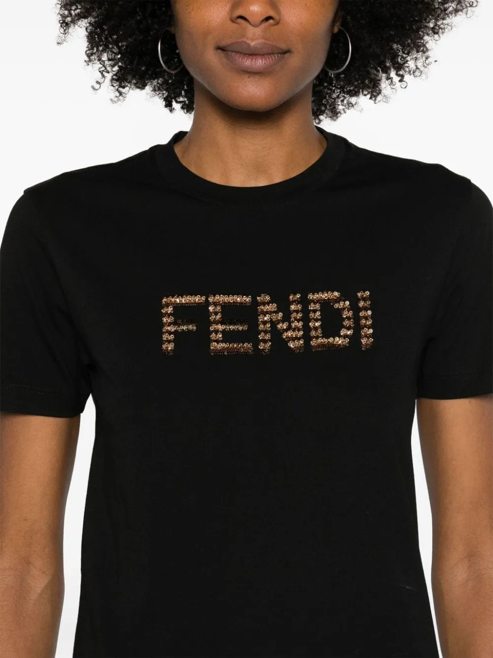 FENDI Embroidered Logo Lightweight Cotton T-Shirt - Women's