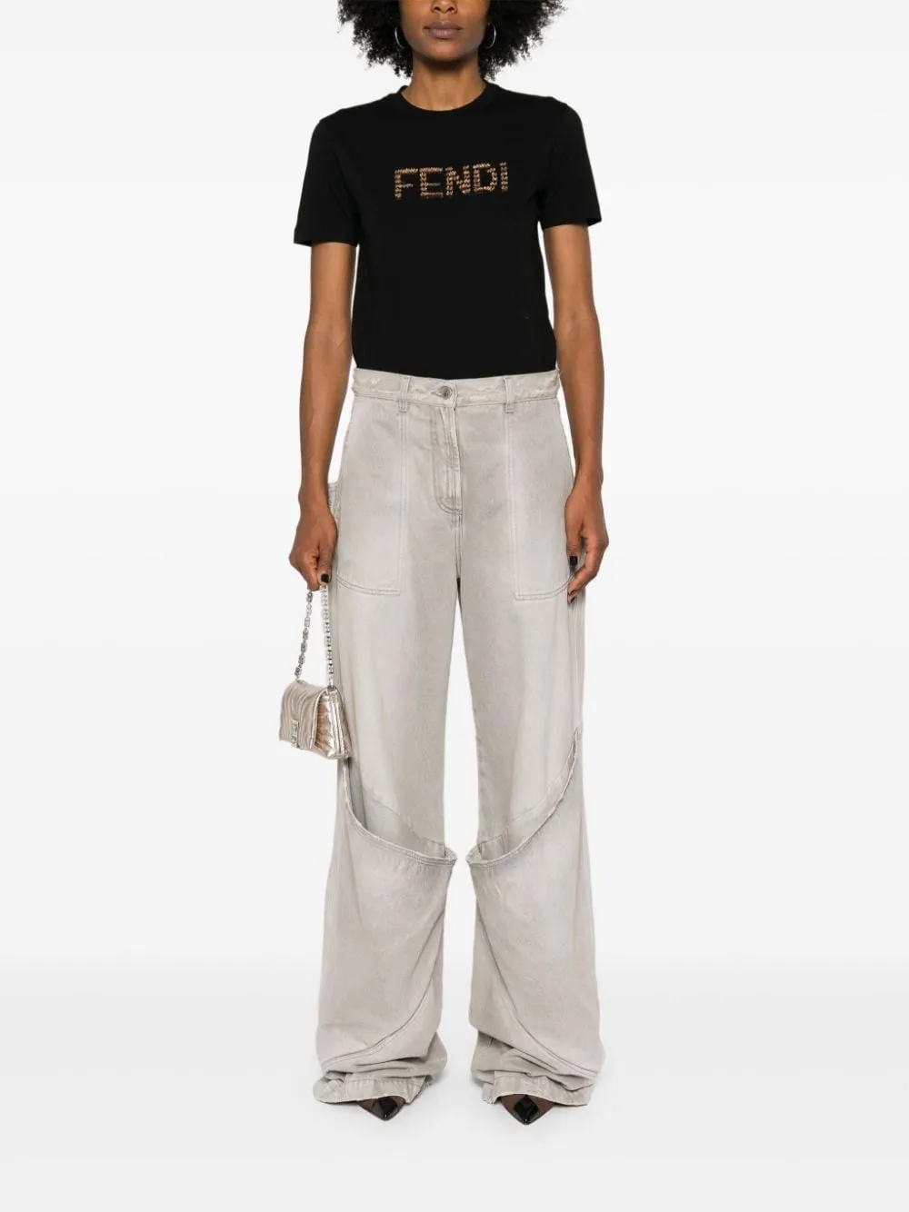 FENDI Embroidered Logo Lightweight Cotton T-Shirt - Women's