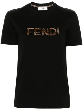 FENDI Embroidered Logo Lightweight Cotton T-Shirt - Women's