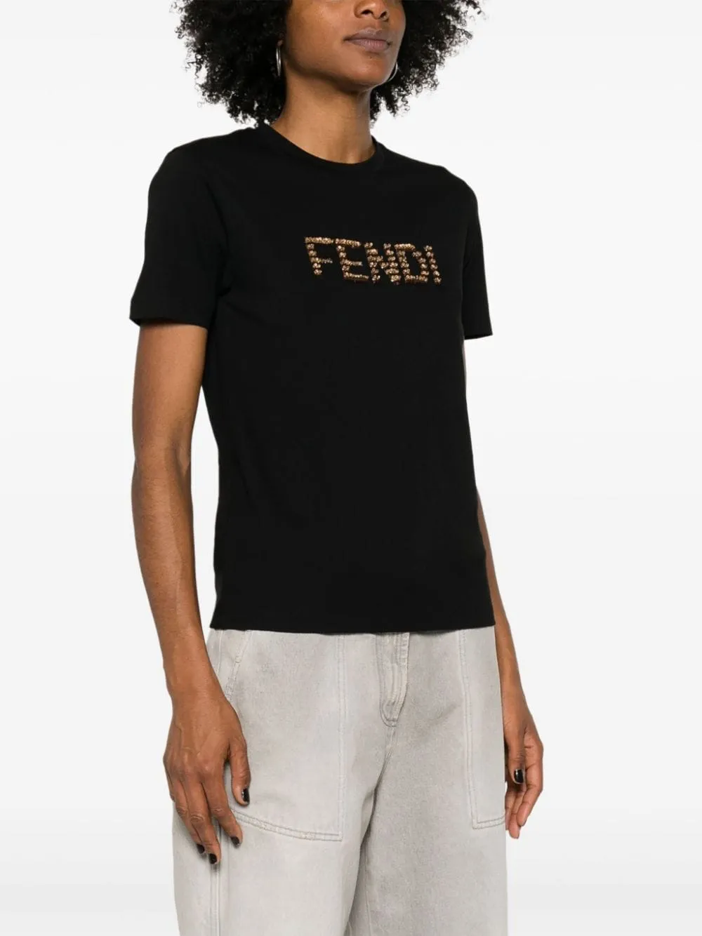 FENDI Embroidered Logo Lightweight Cotton T-Shirt - Women's