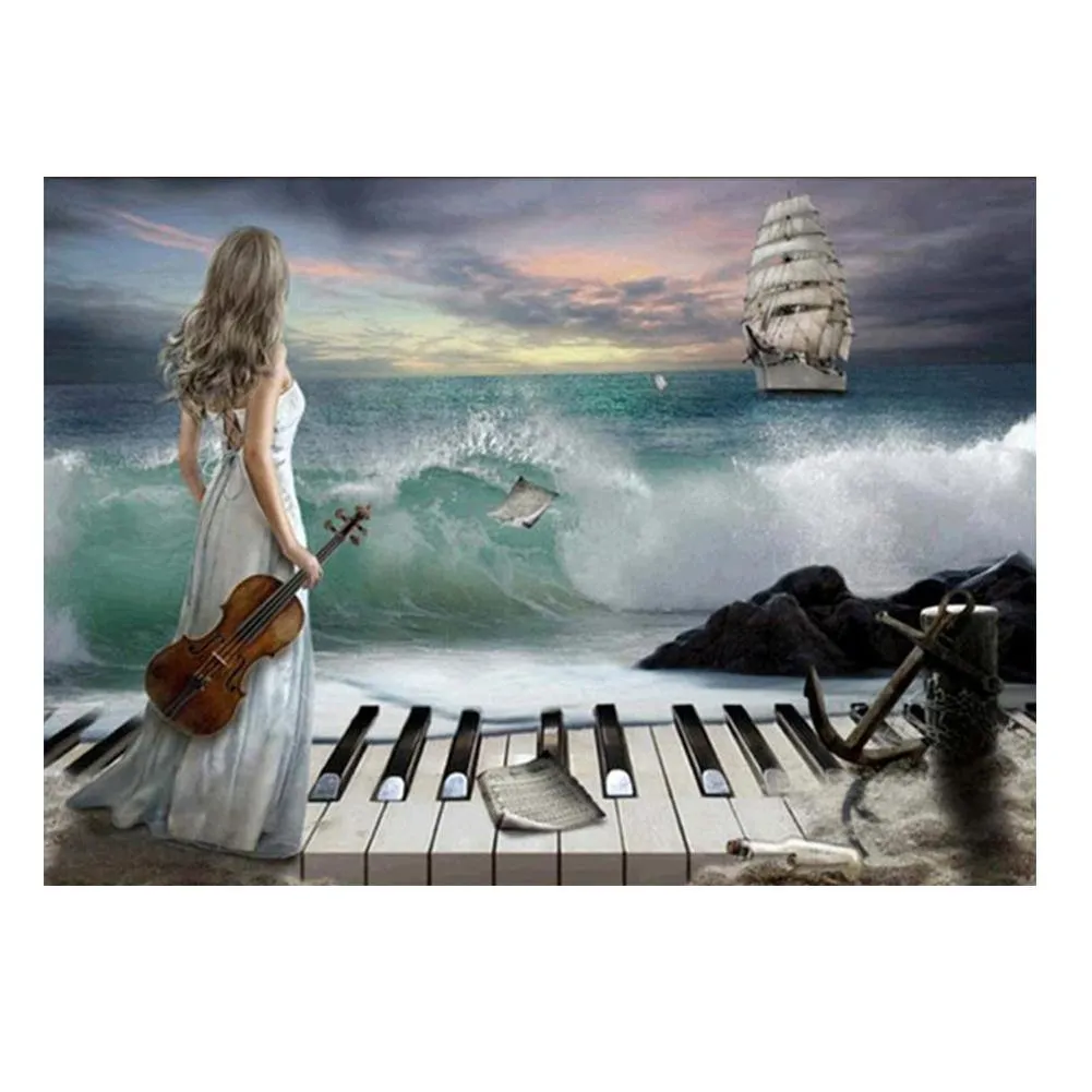Girl Piano 5D DIY  Diamond   Painting