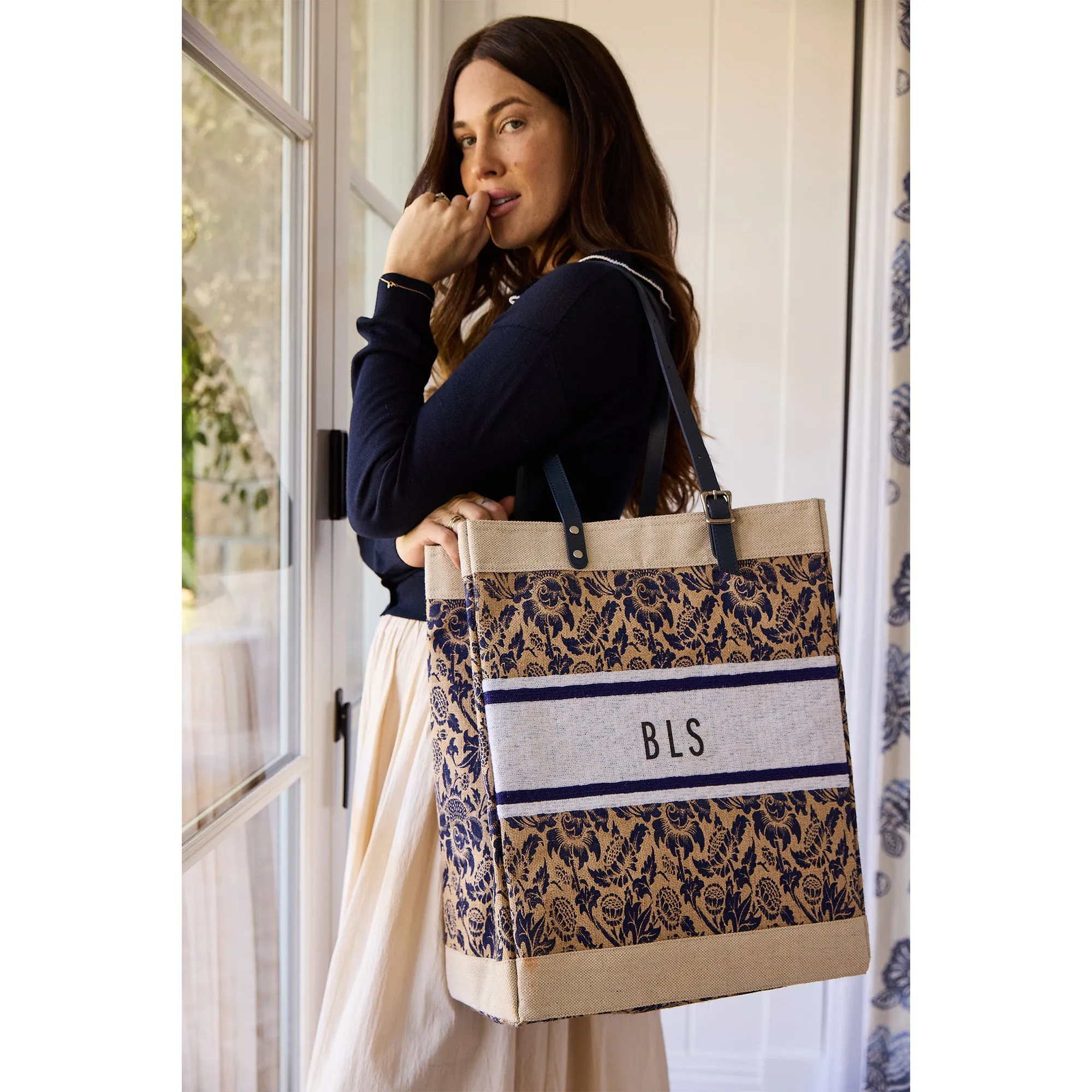 Market Bag in Blue Porcelain with Adjustable Handle