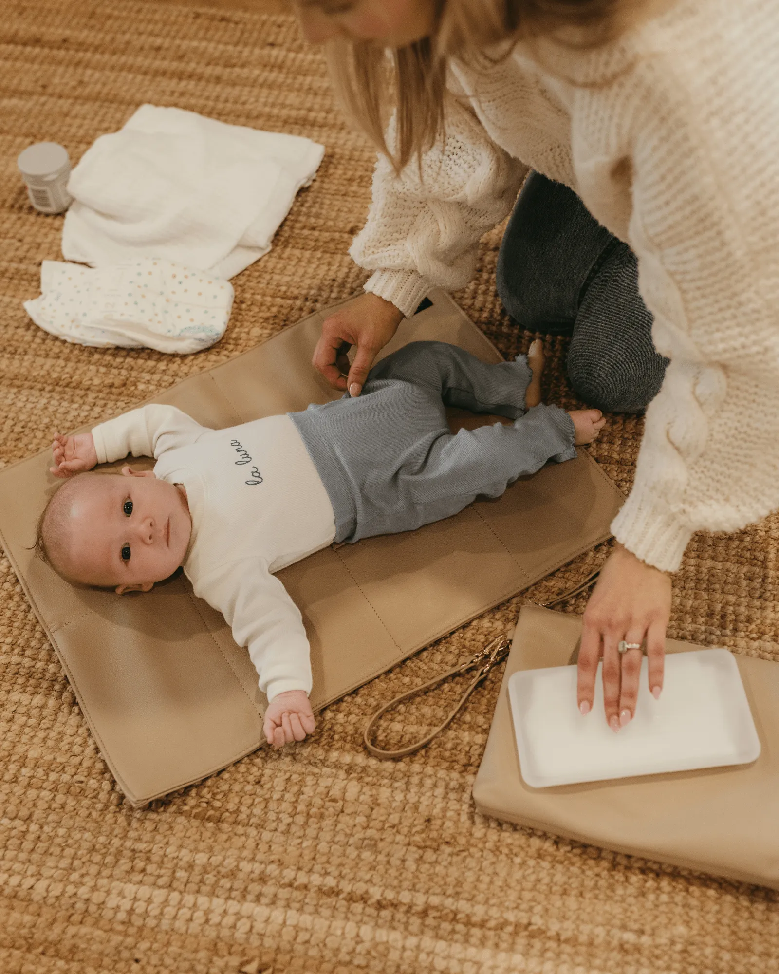 Nappy Changing Pouch - Oat Vegan Leather