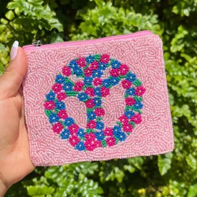 Peace Sign Beaded Coin Purse