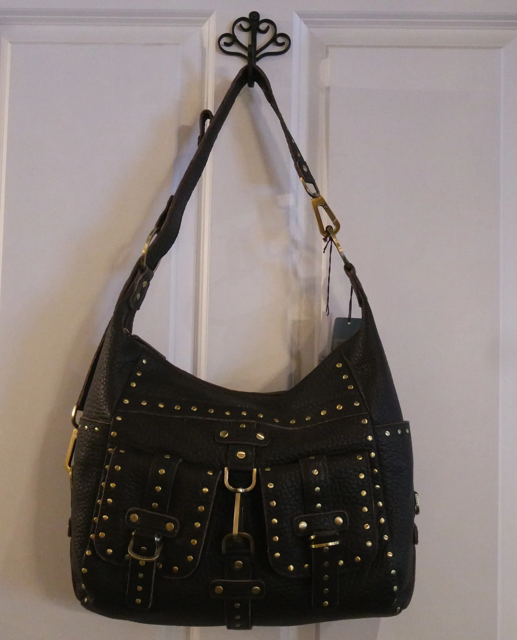 Rafe Studded Leather Purse in Dark Brown