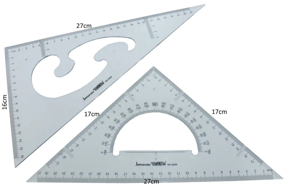 Set Square.Set of 2 Squares with in-built Protractor & French Curve SCH80H, SCH80H
