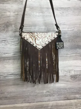Sling Shot -front studded embossed leather draped with fringe # 14391 - sk