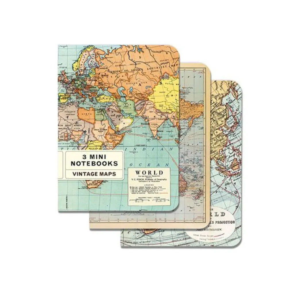 Vintage World Maps Mini Notebooks - Set of Three