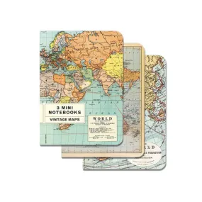Vintage World Maps Mini Notebooks - Set of Three