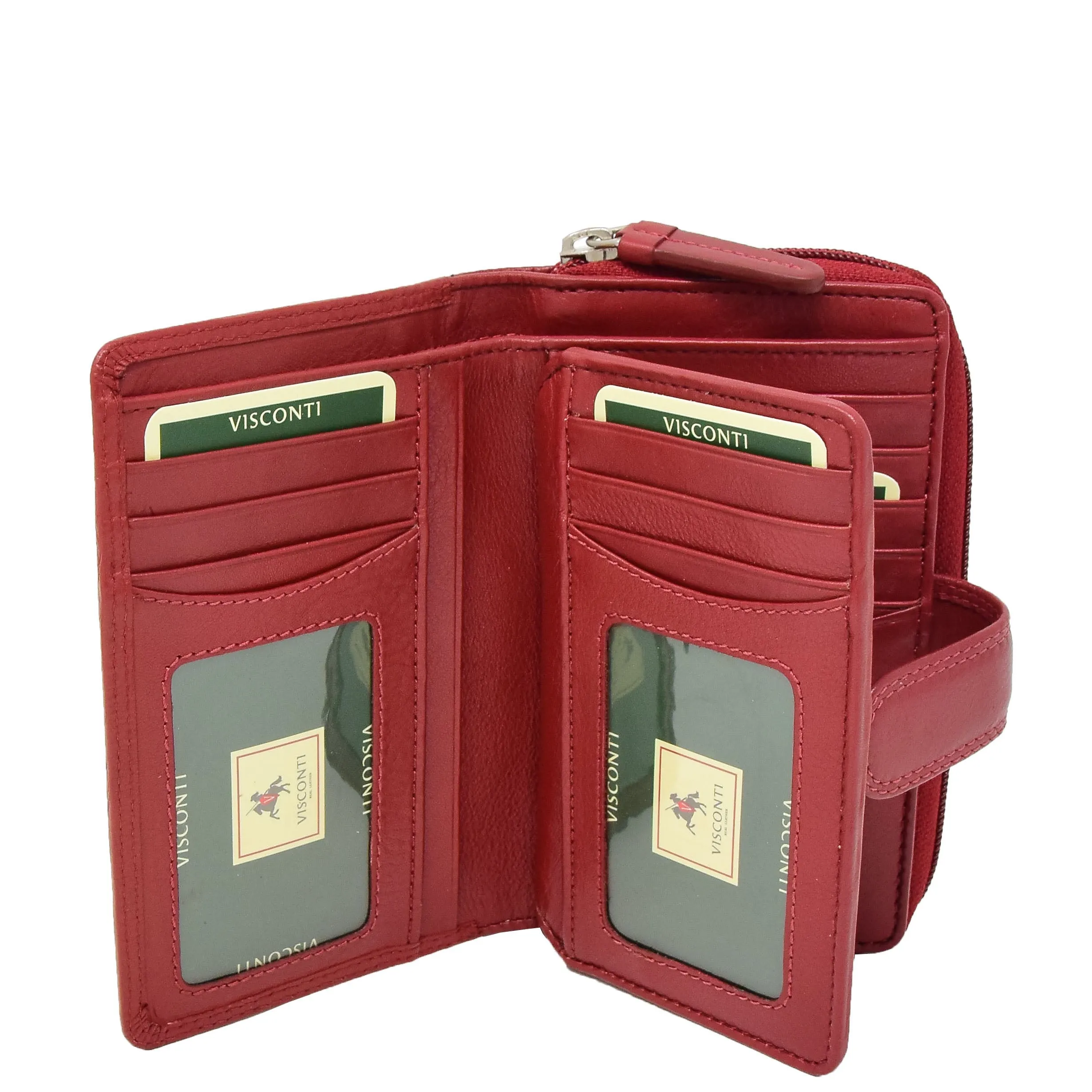 Womens Leather Clutch Wallet Zip Around Purse AV33 Red