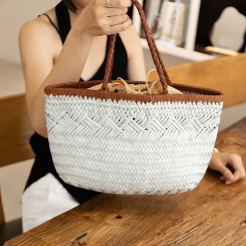 Womens White Leather Woven Handbags Woven Leather Tote Bag