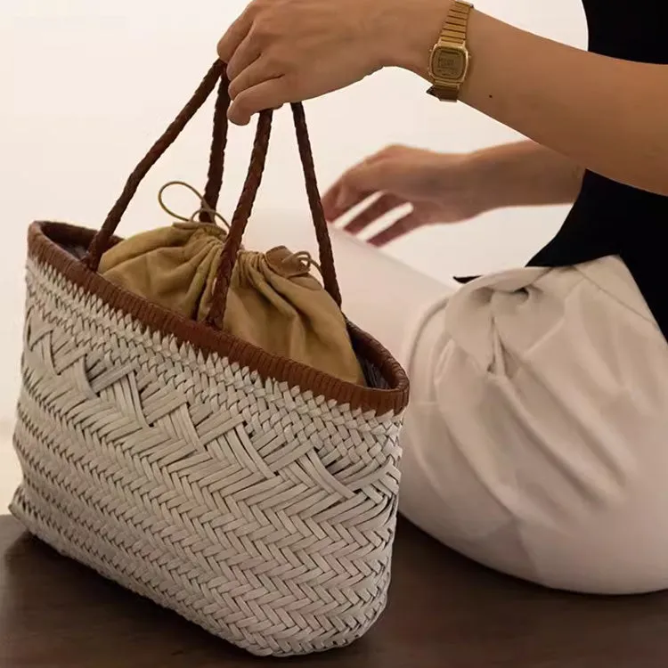 Womens White Leather Woven Handbags Woven Leather Tote Bag