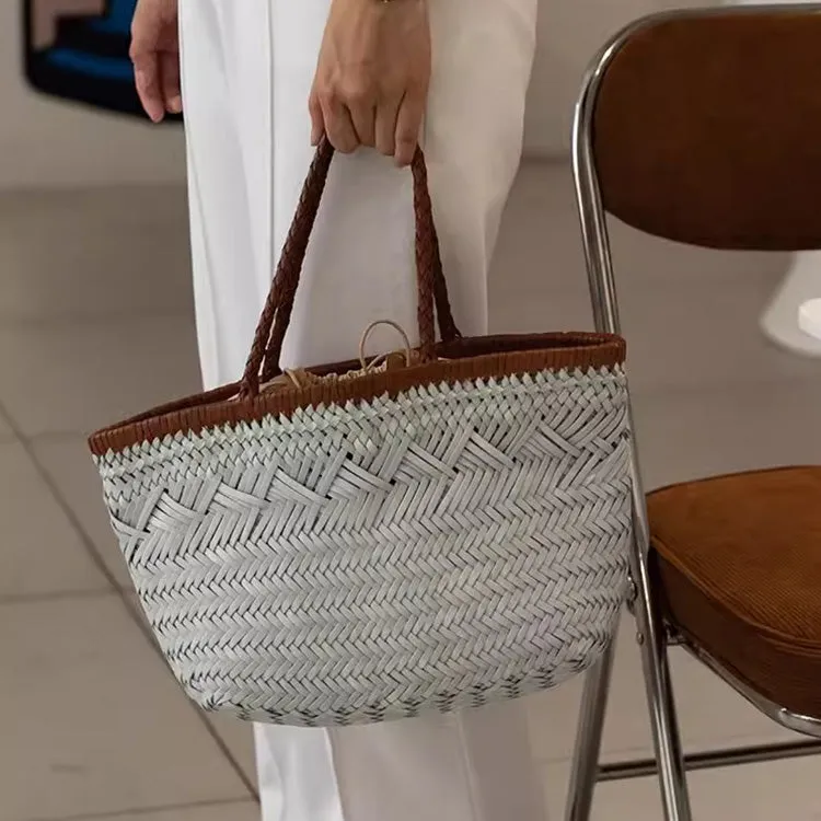 Womens White Leather Woven Handbags Woven Leather Tote Bag